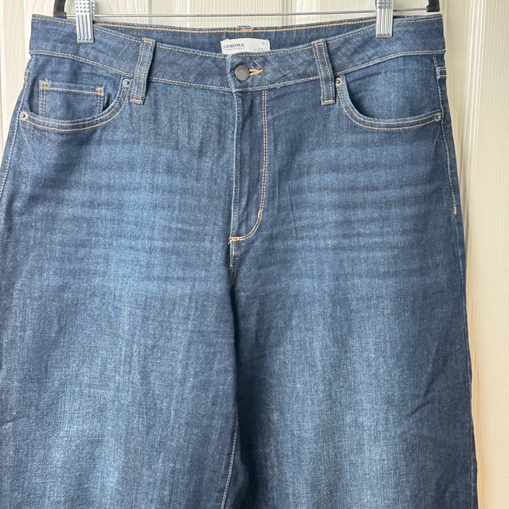 Sonoma Goods For Life Jeans Women 14 Blue Wide Leg High Rise Cropped Denim - Picture 2 of 10